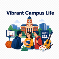 Students enjoying campus life, facilities and student activities