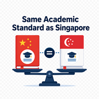 Students learning through the same academic curriculum and standards as Singapore